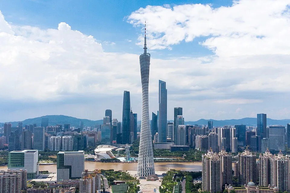 Canton Tower and Guangzhou’s skyline beside the Pearl River